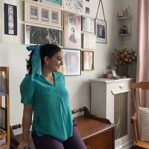 40s style silk turquoise blouse, never worn